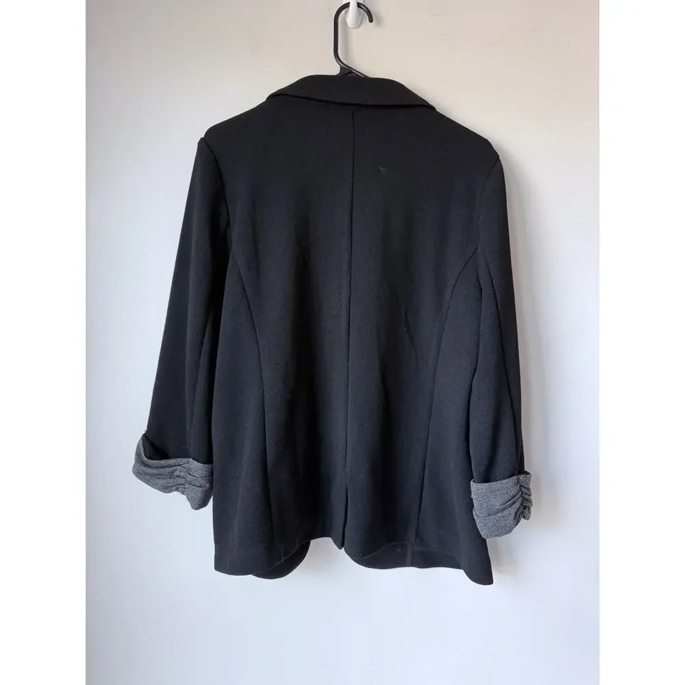 Skies Are Blue Asa Knit Blazer Womens XL Black Pockets Open Front Stretch - Picture 2 of 7